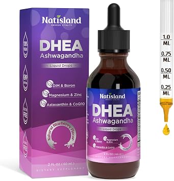 DHEA for Women, Liquid Drops, Adjustable, Hormone Balance & Energy, 2 FL OZ | 25 mg / 50 mg Adjustable with Ashwagandha, DIM, Boron, Magnesium, Zinc, Astaxanthin, Blueberry Flavor