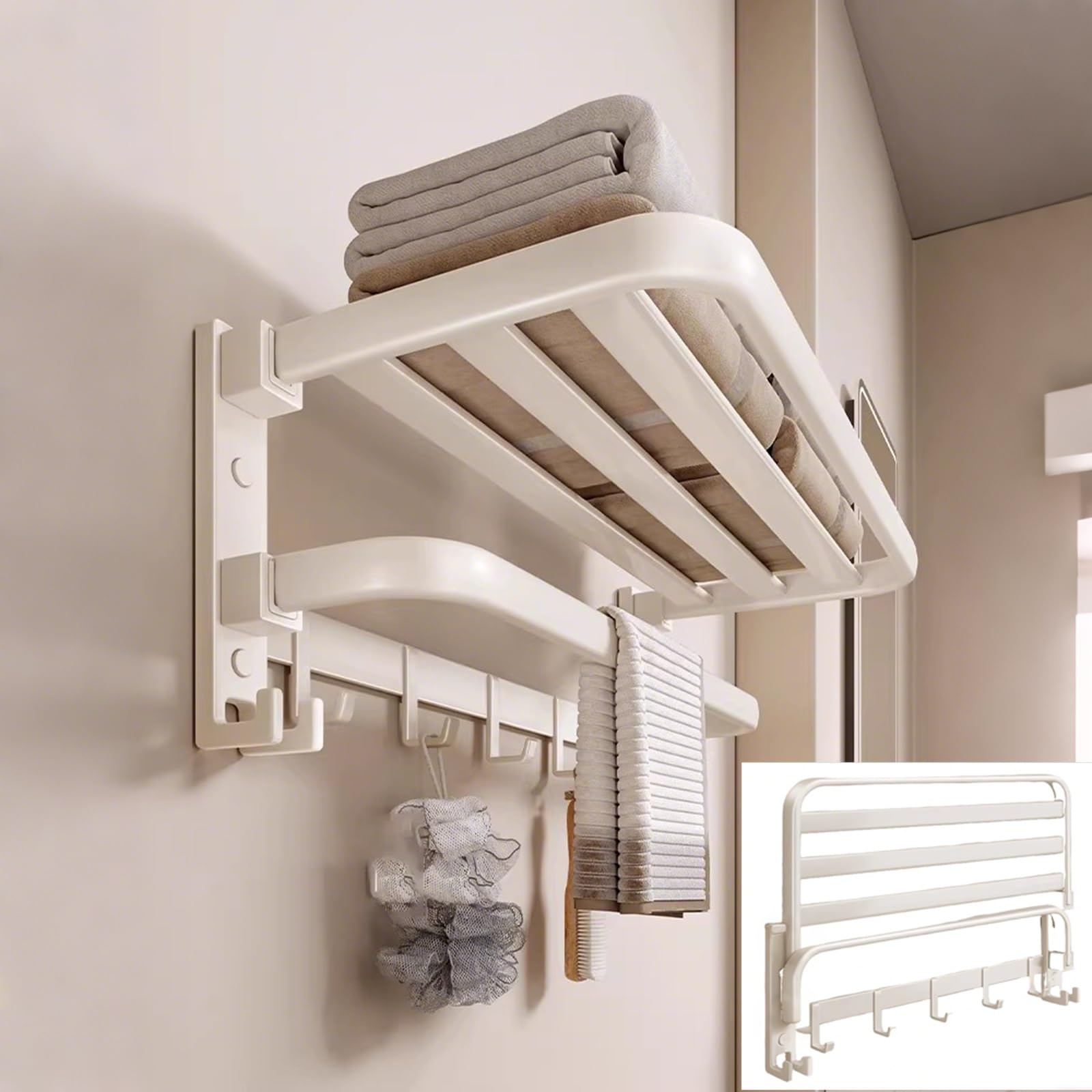 Generico Portasciugamani da Bagno a 2 Livelli Montato a Parete Mensola portasciugamani Pieghevole in Alluminio for Spazio Resistente for Bagno/Cucina/Lavanderia/antiruggine Impermeabile(70cm/27.5in)