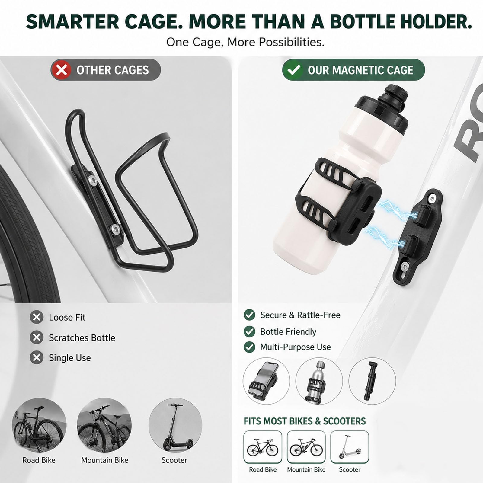 Portabotellas magnético para Bicicleta con botón de liberación rápida, Soporte para Bebidas Equipado para Scooter de montaña y Carretera (1XL)