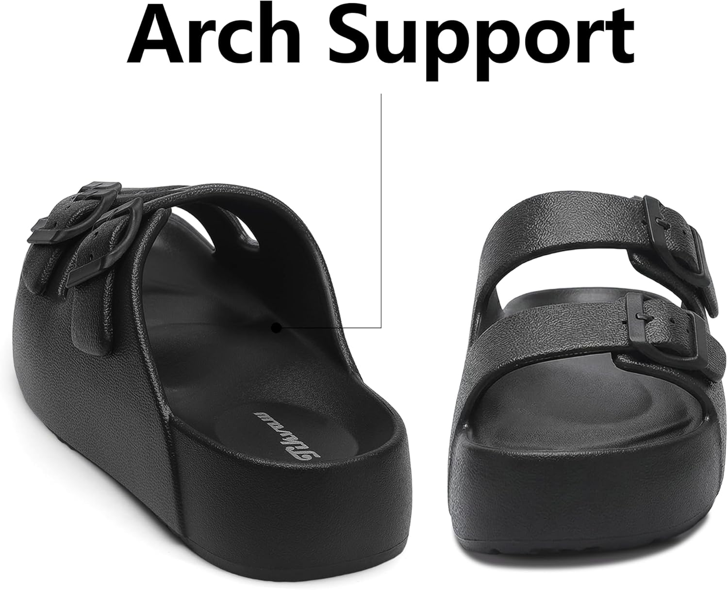 Women's Platform Sandals with Arch Support Square Toe Adjustable 2 Buckle Sandals,C... - Image 6