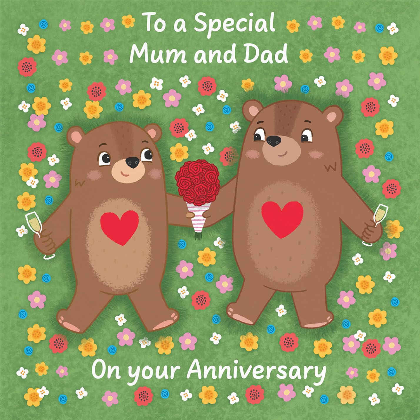 Hunts England - Cute Flowery Bears Mum And Dad Anniversary Card - Fun Bears Anniversary Card For Parents - Love Story Collection - Image 2