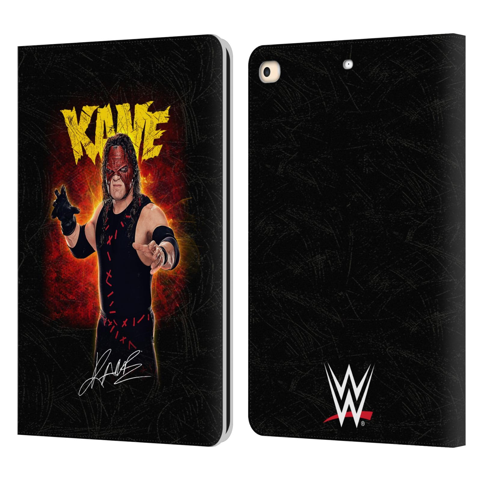 Head Case Designs Officially Licensed WWE LED Image Kane Leather Book Wallet Case Cover Compatible with Apple iPad 9.7 2017 / iPad 9.7 2018