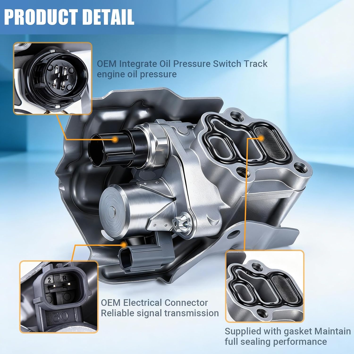 Sorello VTEC Solenoid Spool Valve with Oil Pressure Switch and Gasket Fit for Honda Accord Civic CR-V Element RSX 1.7L 2.0L 2.4L 3.0L L4 - Replace 15810-RAA-A03, 15810-PNE-G01, 15810-PPA-A01, 917-224