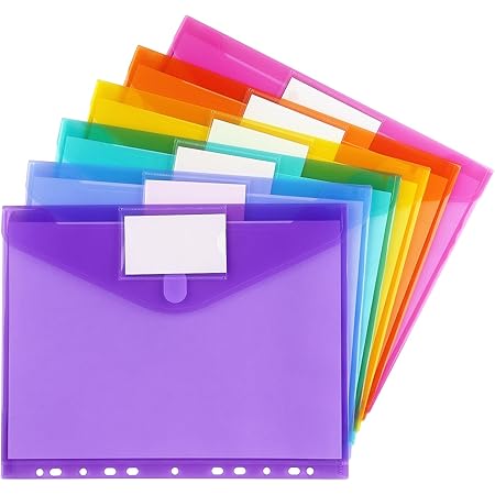 6 Pack Binder Pocket Binder Organizer File Folder Clear Binder Folders, 11 Holes, Letter Size, Poly Binder Pockets with Velcro Closure for School Supplies, Colorful