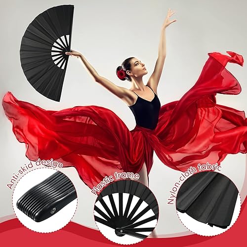 Miniatura 3 de Yulejo Ventilador de mano grande plegable de 15 piezas, ventilador de mano chino, japonés, Kung Fu, ventilador de mano plegable para baile y