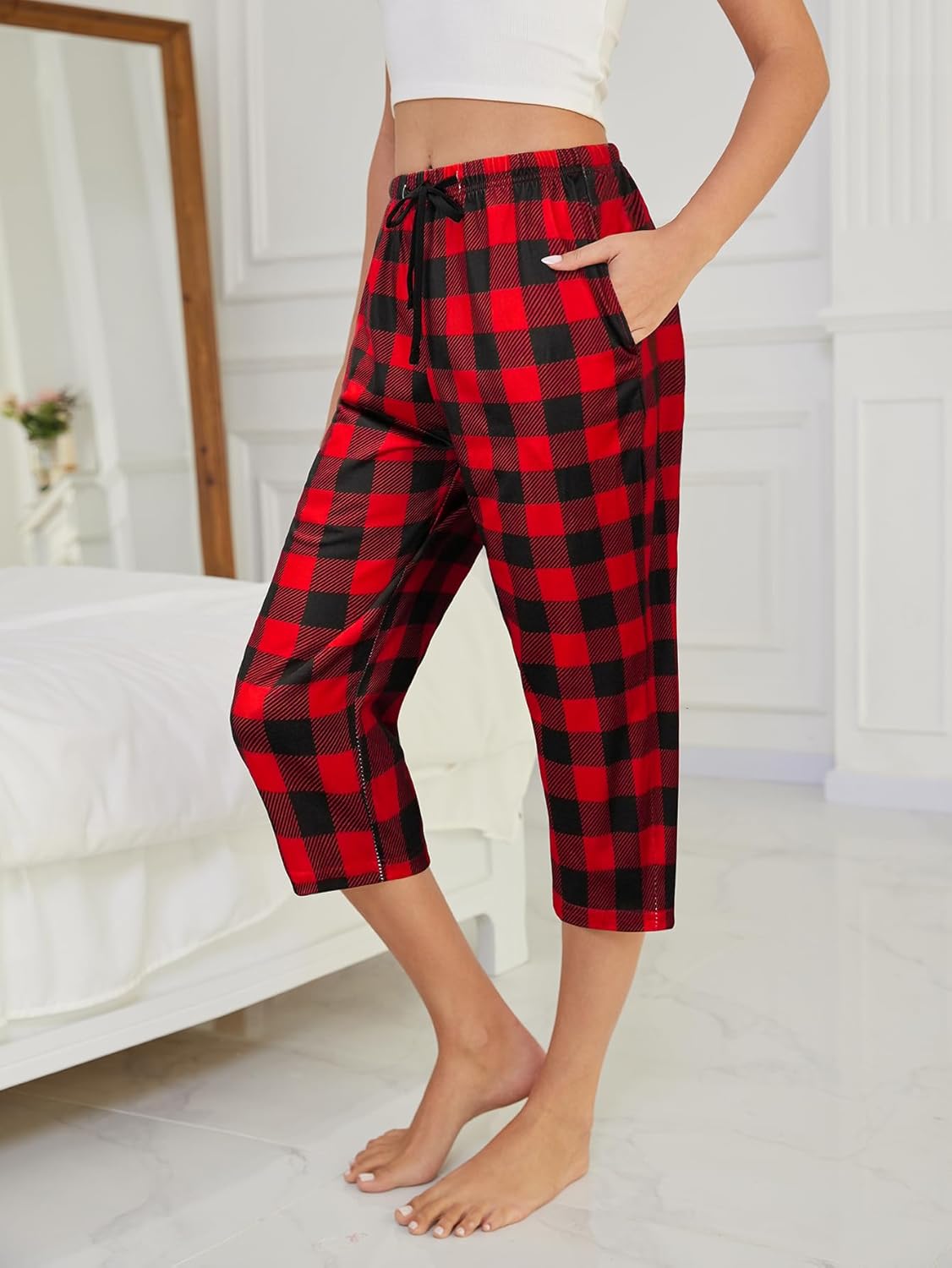 YIJIU Women's Capri Pajama Pants Printed Lounge Sleep Pants Soft Drawstring Causal Pj Bottoms with Pockets - Image 2