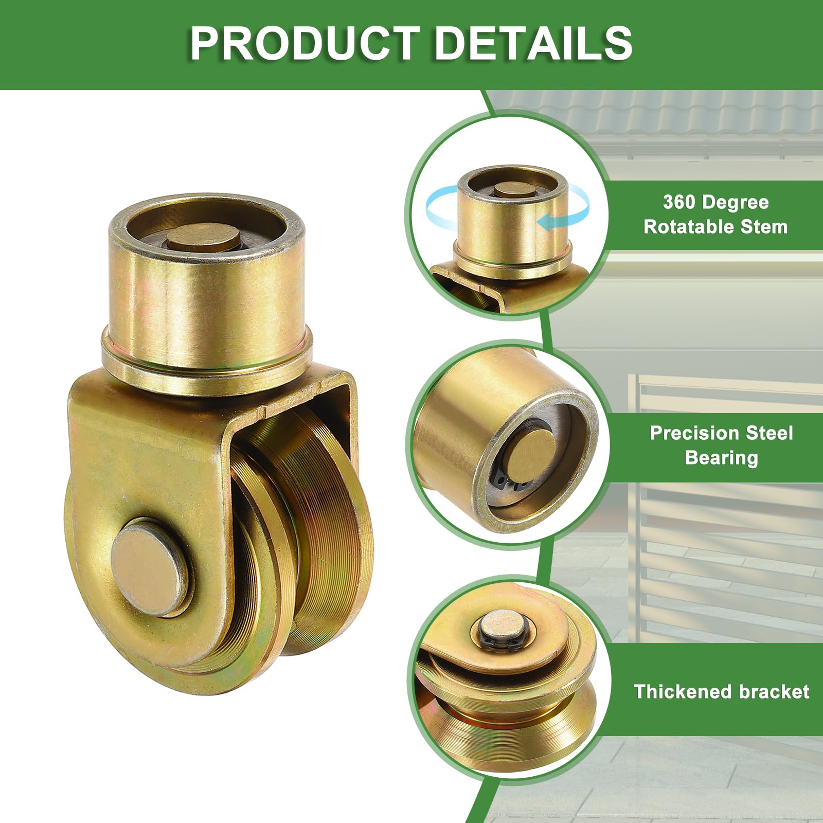 Ruedas de puerta corredera de 1.9 pulgadas, 4 unidades polea giratoria 360° ranura en V soporte riel, máquina industrial dorado