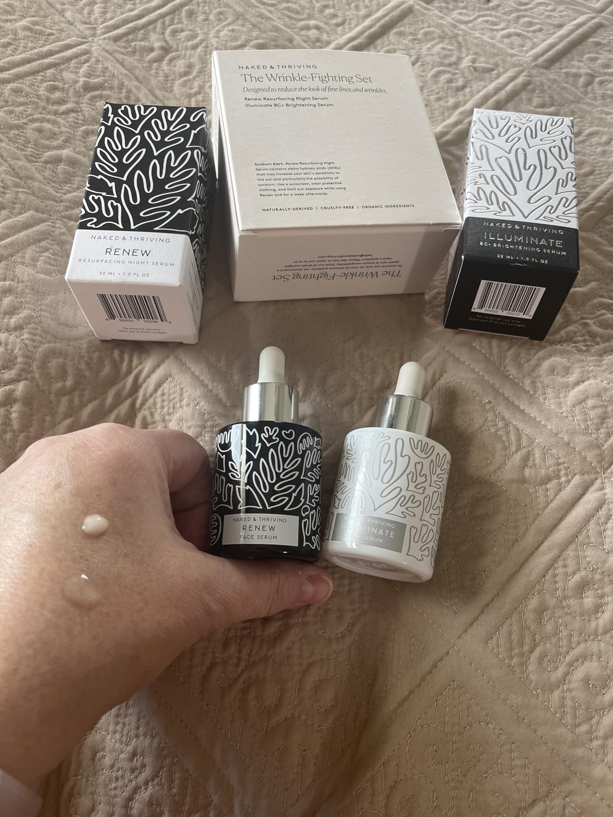 Naked & Thriving Wrinkle-Fighter Set, Includes Renew Resurfacing Night Serum (30 mL) & Illuminate C+ Serum (30 mL), Clinical Results, Dermatologist Loved, Hylauronic Acid & Bakuchiol (Set of 2)