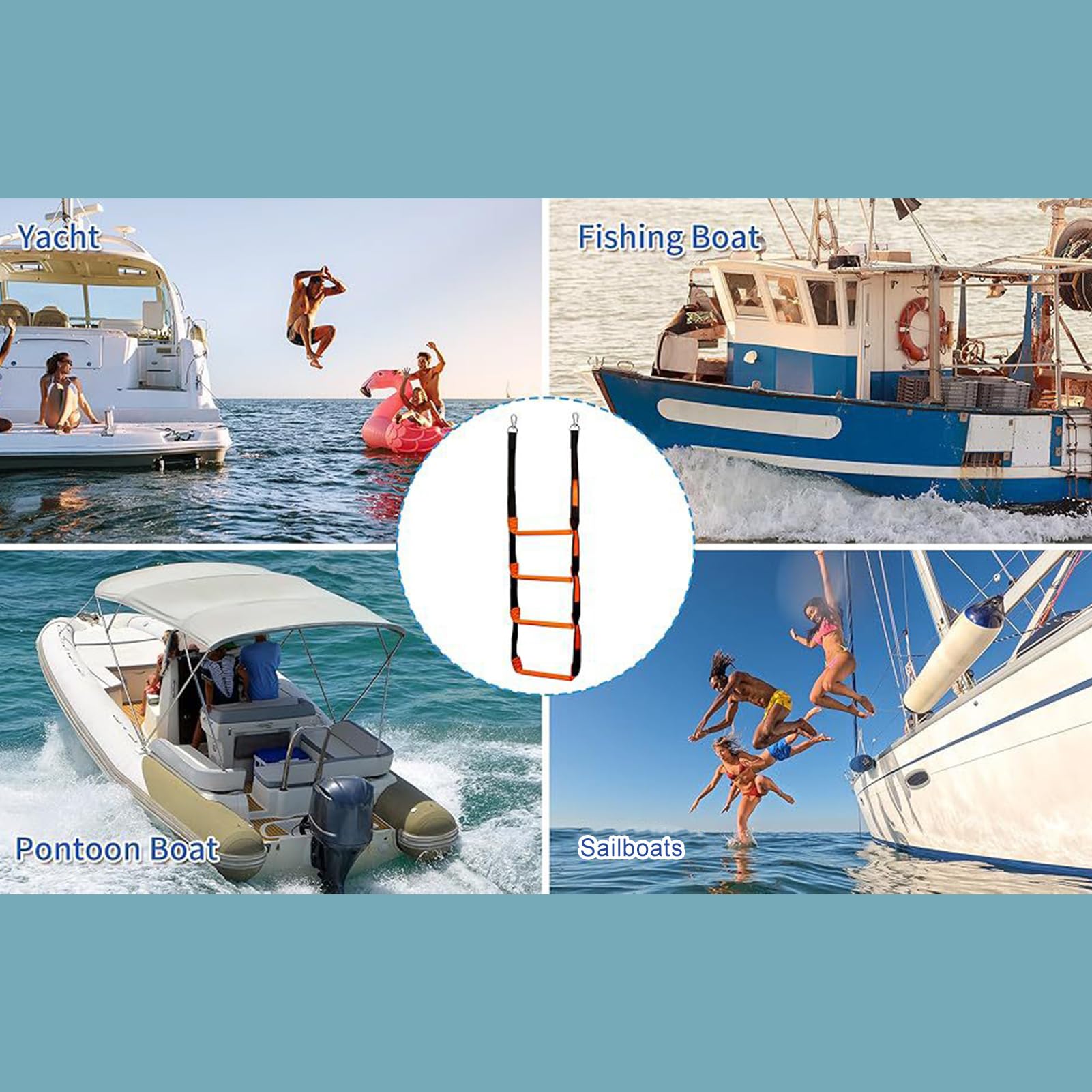di Corda per Barche, per Kayak Scale di Risalita per Pontoni A 4 Gradini, Resistenti, da 277 kg Scale per Barche con Gradini Rinforzati Perfetta per Gommoni, Kayak, Motoscafi, Canoa