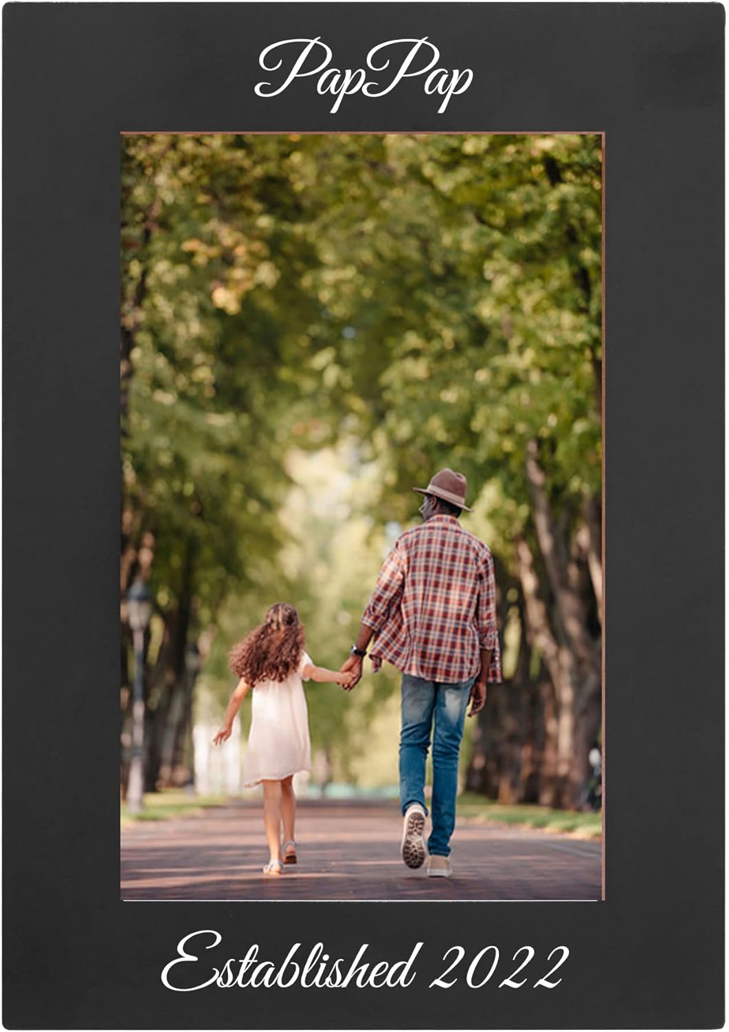 CustomGiftsNow Pappap Established Est. 2022 Anodized Aluminum Metal Wall Hanging/Tabletop Group Announcement Family Photo Picture Premium Black Modern Frame