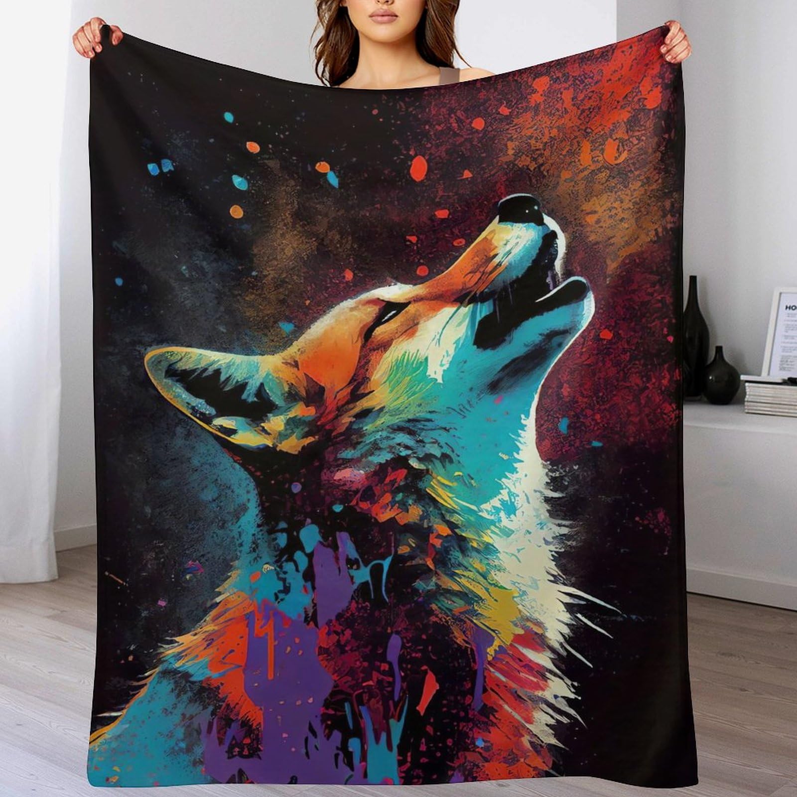 Couverture chaude pour lit contre le froid avec motif renard doux