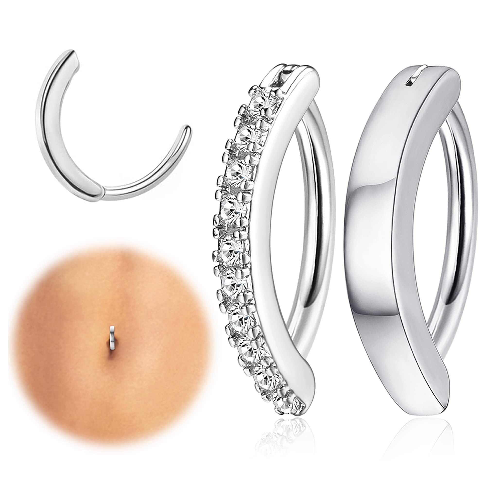 [ORAZIO]【2点セット】へそピアス 14g ボディ ピアス レディース ヘソピアス オパール ジルコニア 可愛い へそピアス サージカルステンレス 金属アレルギー対応 へそピ 小さめ へそリング 夏 アクセサリー