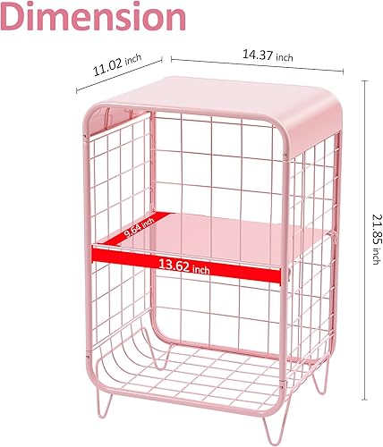 Miniatura 3 de Mesa auxiliar de metal, bonita mesita de noche rosa, mesa auxiliar de 3 niveles con almacenamiento, mesita de noche vintage, muebles de dormitorio