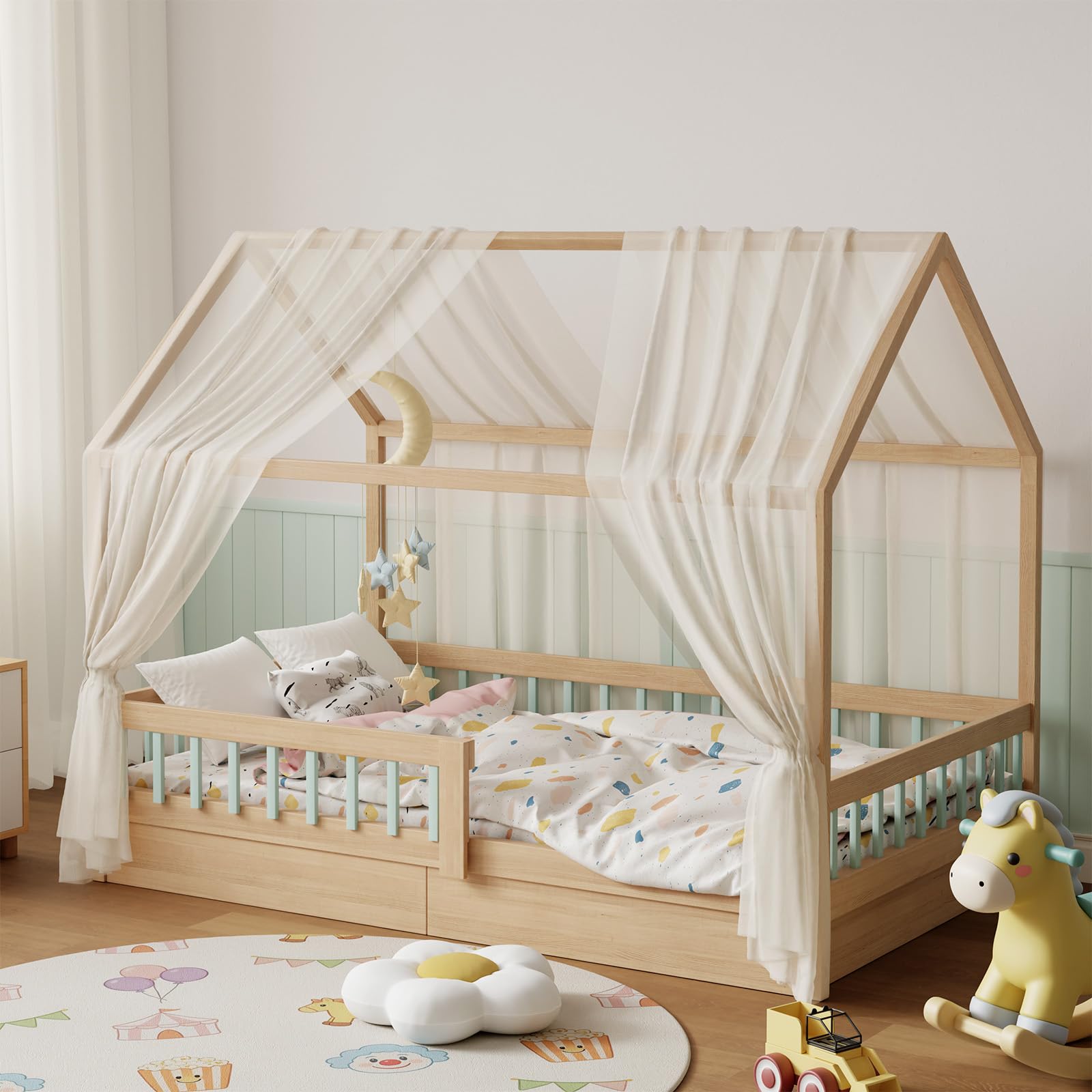 Ciel de lit cabane beige 2 pièces pour des nuits douces et rassurantes