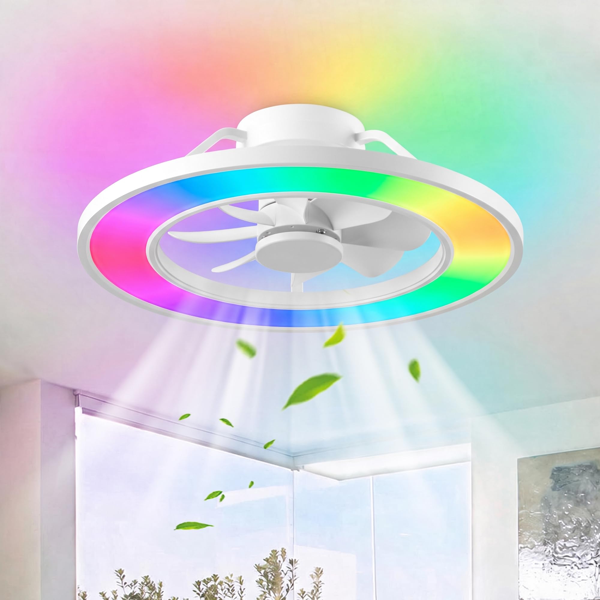 Parrot Uncle 50cm Ceiling Fans with Lights and Remote & WiFi App Control Reversible, Dimmable 3000/4000/6500k RGB LED Light,6 Speed Silent Fan,White Light Fan Fixture for Bedroom Living Room