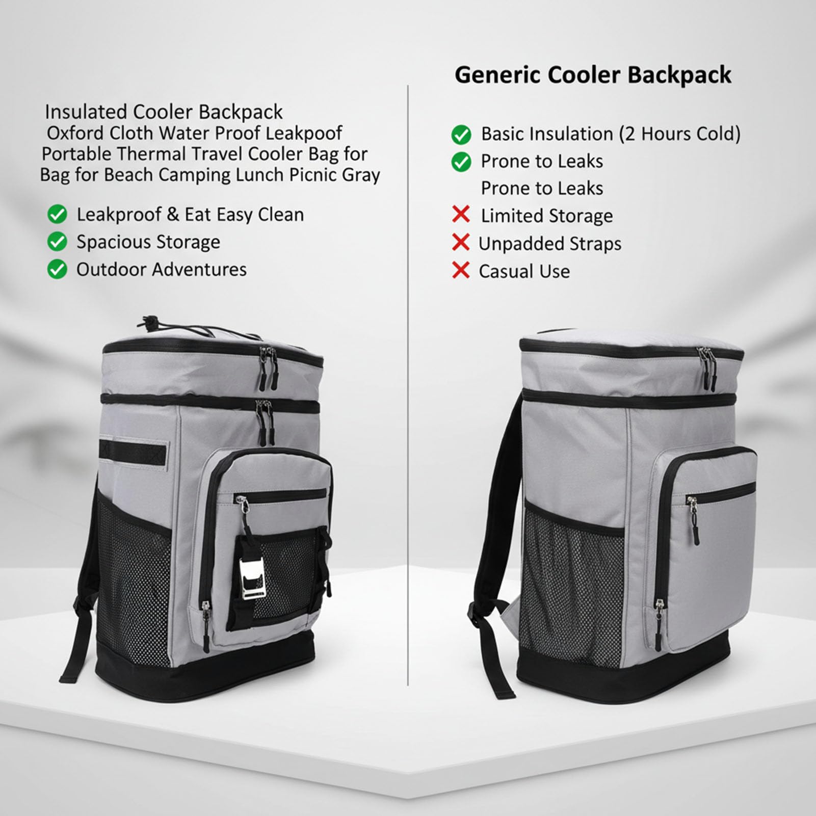 Sxhlseller Zaino Termico Isolato da 46 Litri |Borsa Termica Impermeabile a Tenuta Stagna per Viaggi in Campeggio, Picnic Sulla Spiaggia, Grigia 18,1x7,5x12,6 Pollici