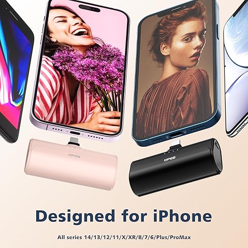 Miniatura 2 de Paquete de 2 cargadores de teléfono portátiles para iPhone de 5000 mAh con cable integrado, mini banco de energía con certificación MFi, batería