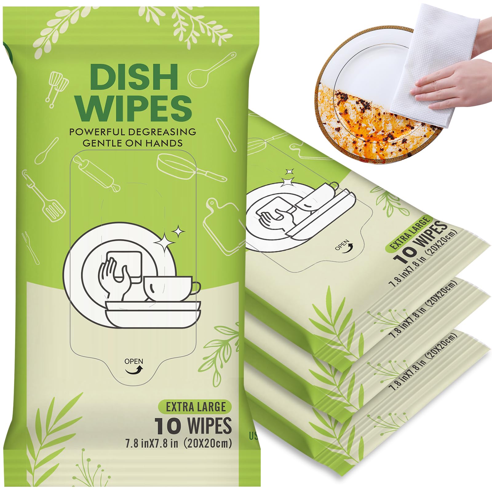 Creatyi 4 Pack Dish Wipes Camping Dish Wipes Travel Dish Soap Camp Kitchen Wipes Portable Cleaning of Plates, Bowls, Tableware and Ktchenware for Travel Camping (40 PCS)