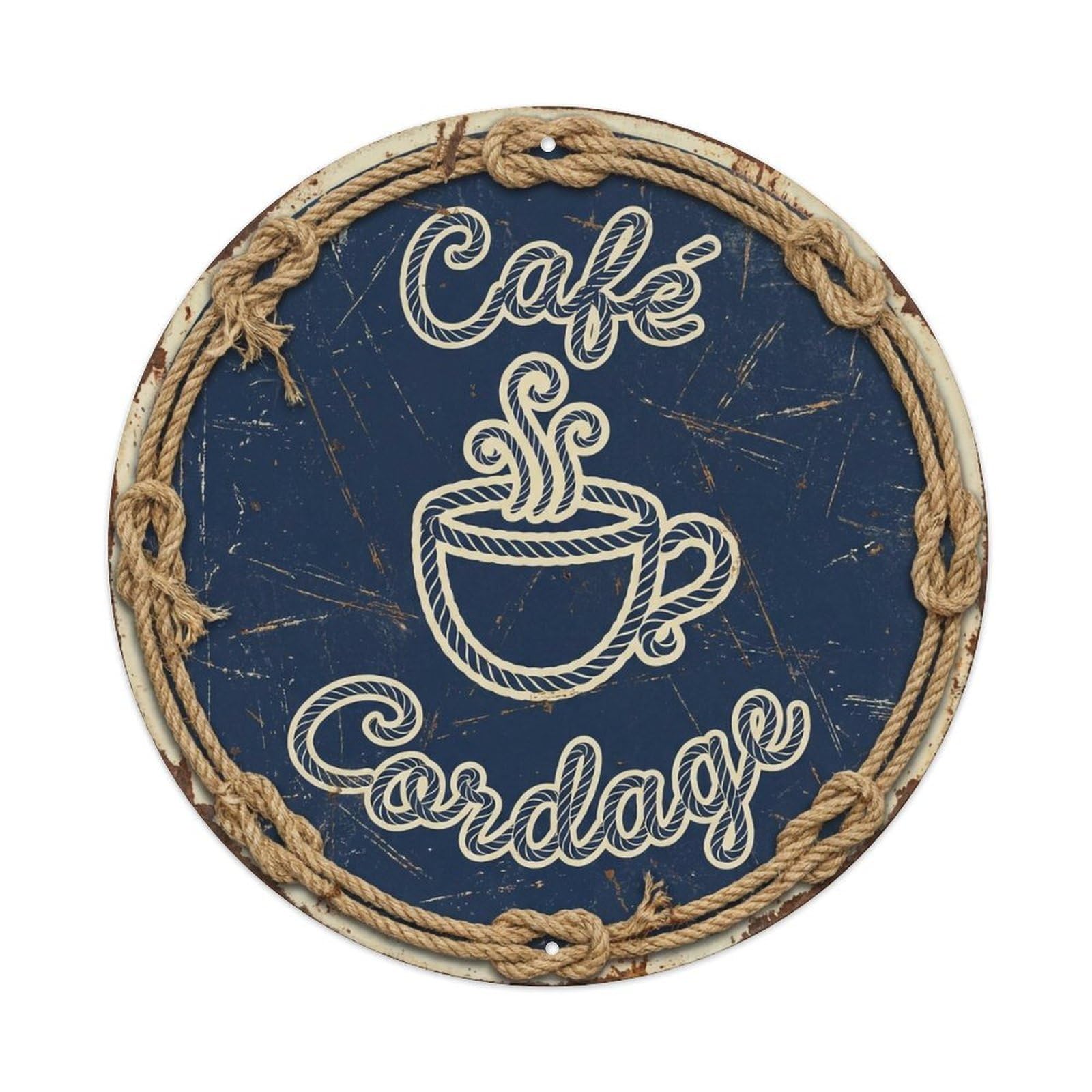 Rope Knot Bistro Cafe Metal Tin Sign Plaque Wall Decor for Cafe, Club, Garden Round Metal Poster 8x8Inch