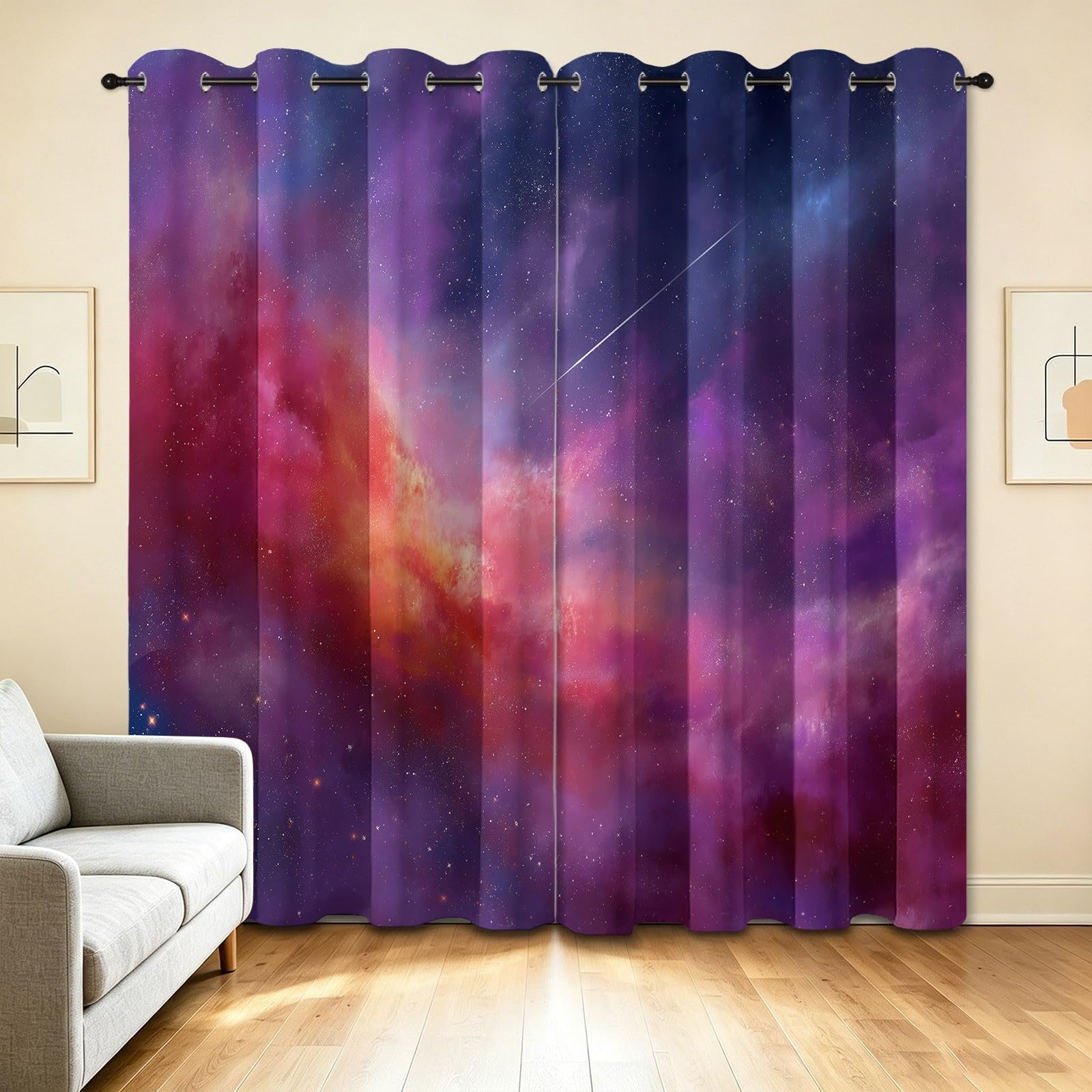Generisch Vorhänge Blickdicht Fantasie Nebel Meteorschauer Universum Verdunkelungsvorhang mit Ösen Gardinen Kinderzimmer Spielezimmer Ösenvorhang Wärmehaltung, H183 x B117 cm, Blau, 2er Set