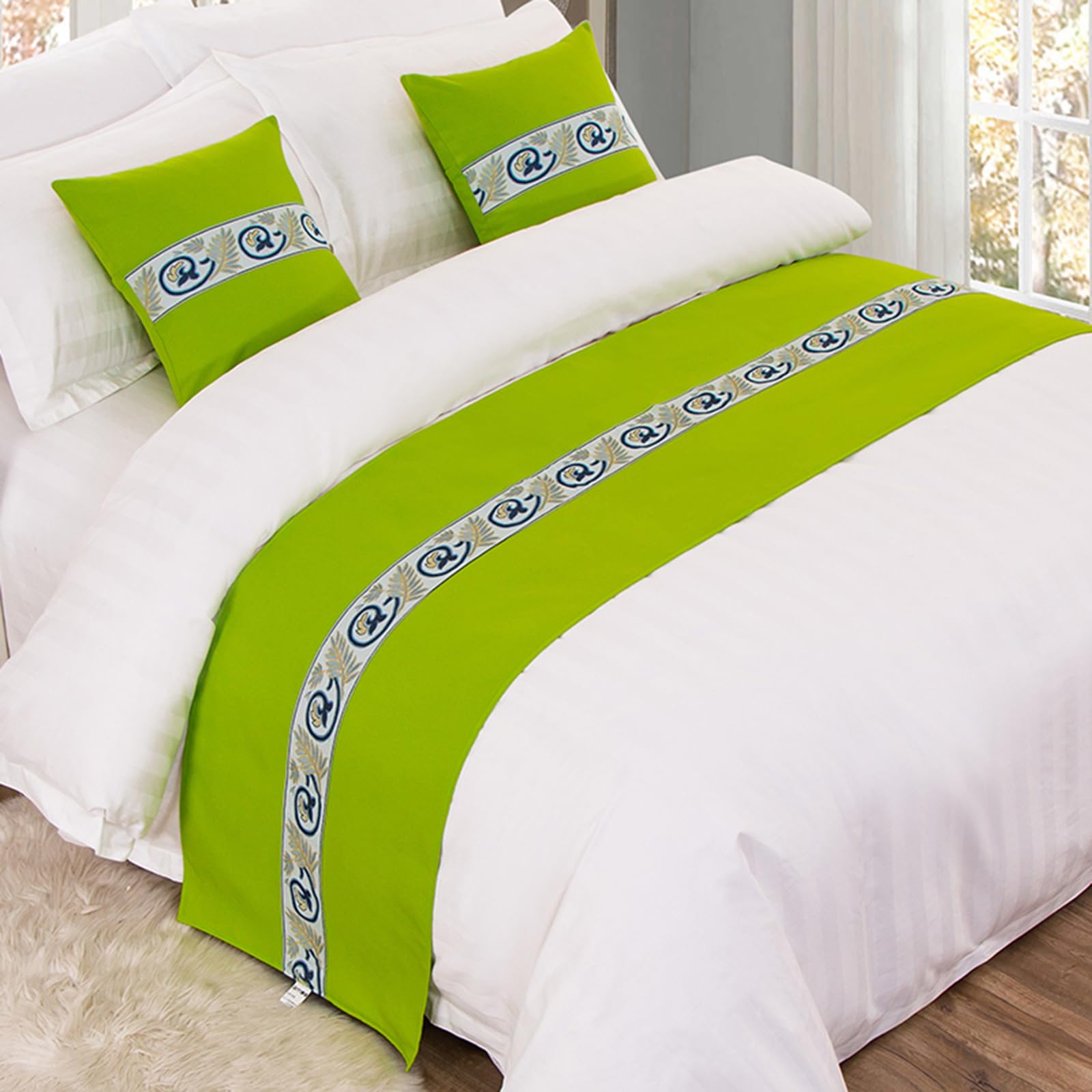 QRGMKL Graphic Print Bed Runners King Size, Luxury Bed Scarf Double Bedspread for Bedroom Hotel Home Decoration-Fluore Green||180X50cm for 1.2m Bed