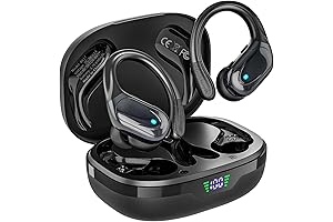 Wireless Earbuds: 80-Hour Playback, Power Display, Noise Canceling, and Earhooks for Sports