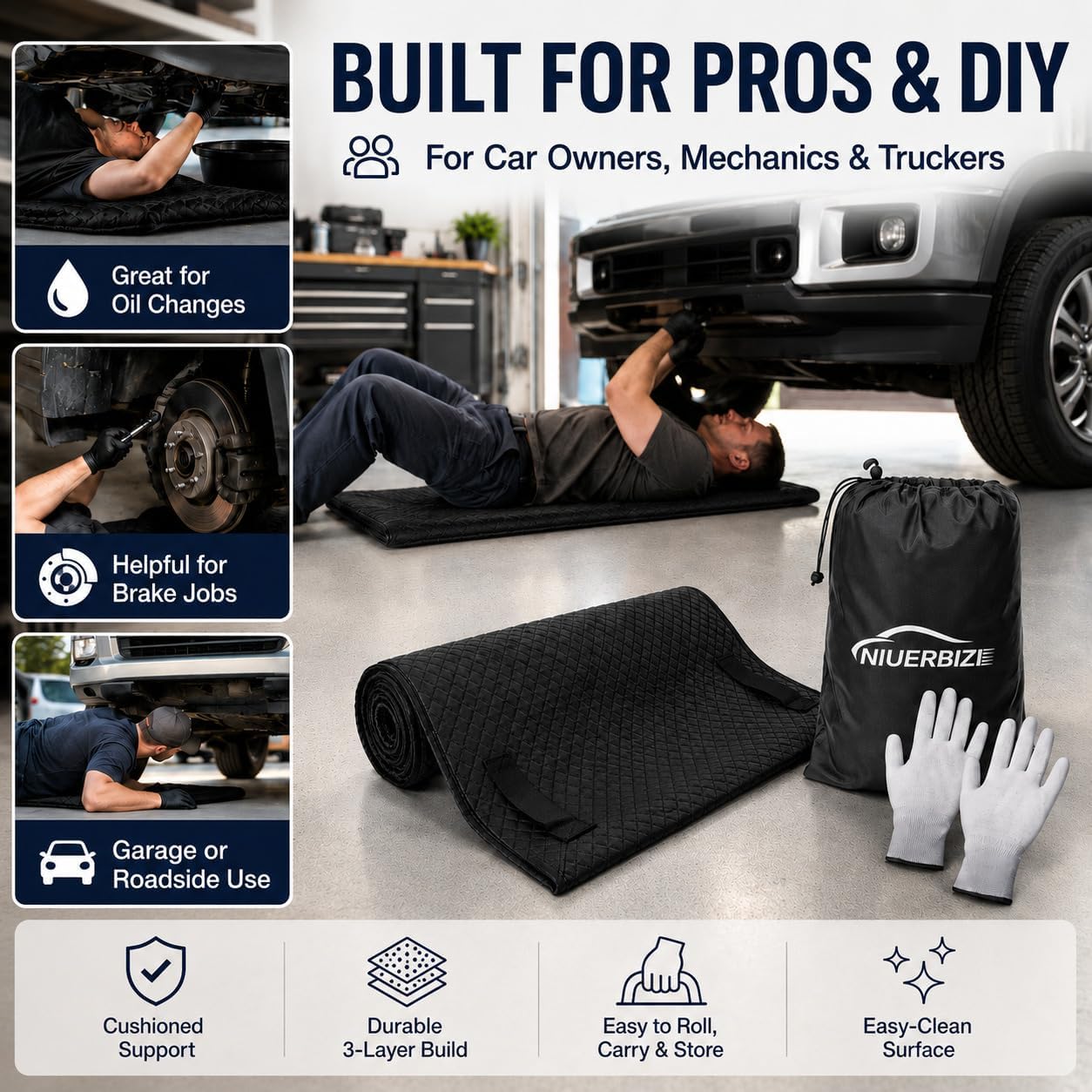 Rolling Creeper Mat 60 x 28 in, Foldable Under-Car Repair Pad for Mechanics