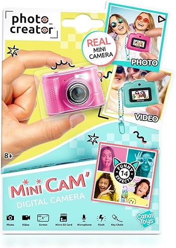 Cámara Digital Compacta Mini’Cam Photo Creator - Rosa; Personaliza con 6 Marcos y 8 Filtros de Color Integrados; Compacta; Incluye Tarjeta Micro-SD