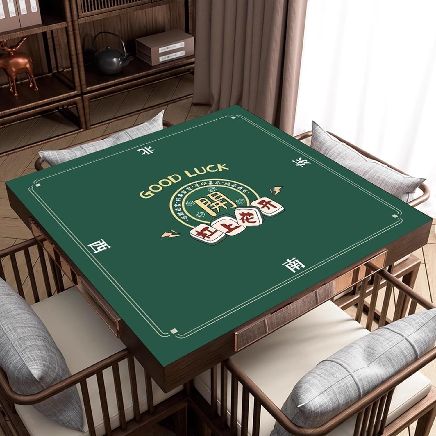 Zielona Mata Mahjong Do Karty Do Pokera Mahjong, Antypoślizgowa Redukcja Szumów Pokrowiec Na Stół Do Gry W Stylu Chińskim Z Torbą Do Przenoszenia, Green-3, 31.5x31.5in