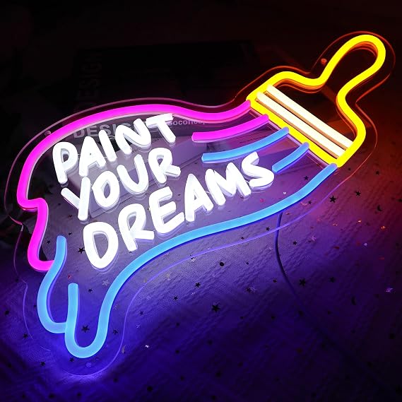 Paint Your Dreams Neon Sign for Wall Decor, Drawing Led Sign for Art Studio, USB Dimmable Paint Brush Neon Light for Art Classroom Paint Party Decoration Home Shop Kid Room