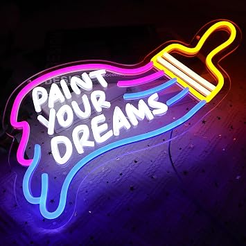 Paint Your Dreams Neon Sign for Wall Decor, Drawing Led Sign for Art Studio, USB Dimmable Paint Brush Neon Light for Art Classroom Paint Party Decoration Home Shop Kid Room