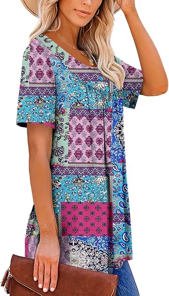 KISSMODA KISSMODA Ladies Pleated Tunic Tops for Women Buttons up Long Sleeve Shirts Floral Print in use