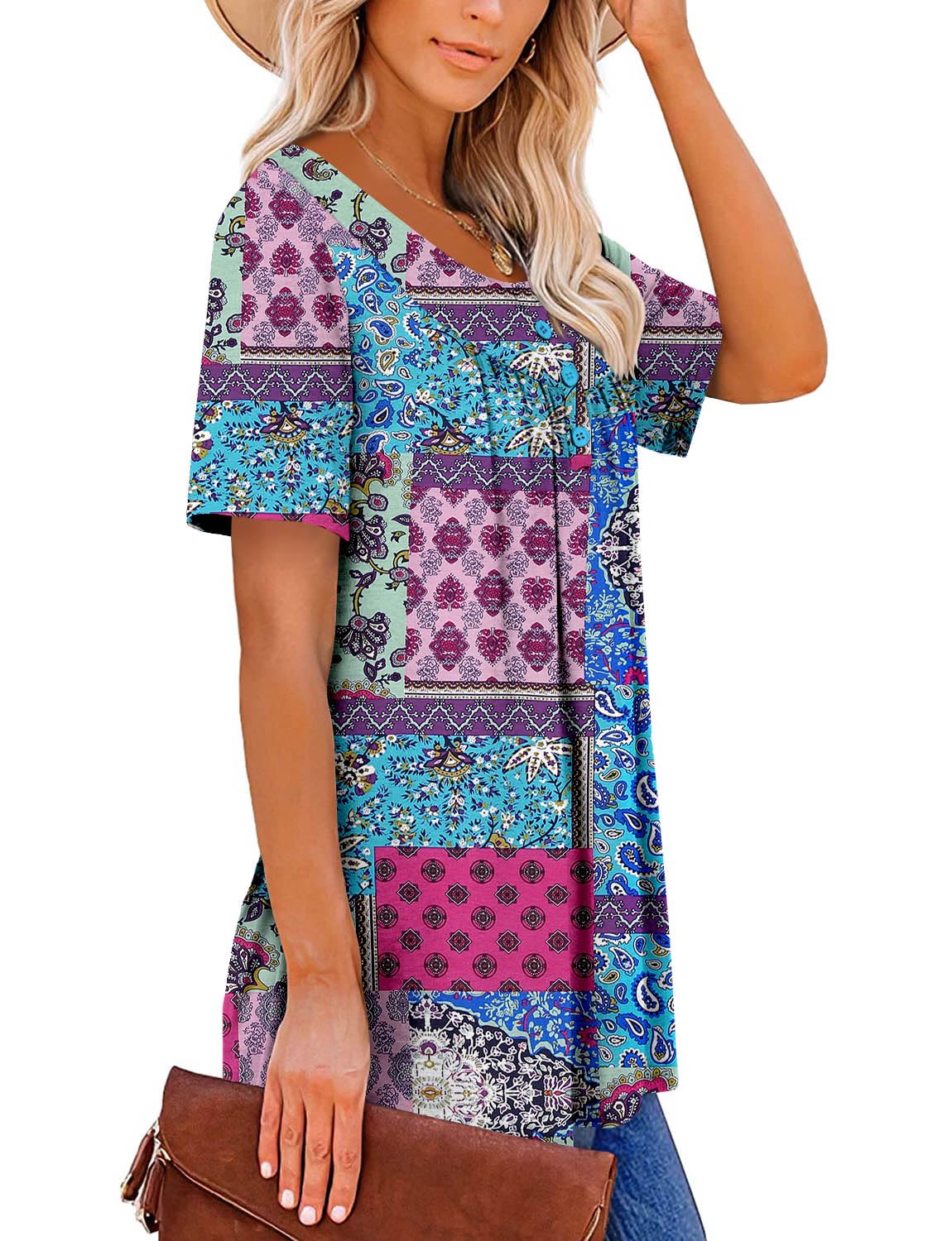 KISSMODA Ladies Pleated Tunic Tops for Women Buttons up Long Sleeve Shirts Floral Print — view 3
