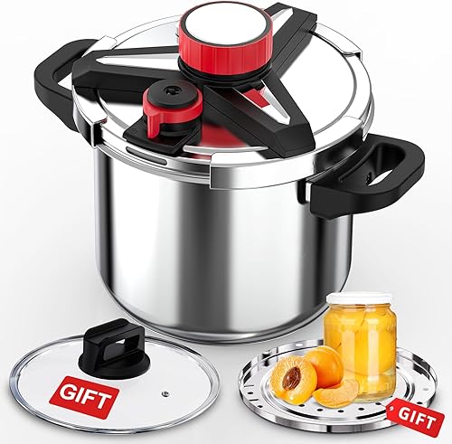 Olla de presión de acero inoxidable 188 de 6 cuartos de galón, bloqueo con una sola mano Olla de Presion, olla a presión 3 en 1, compatible con