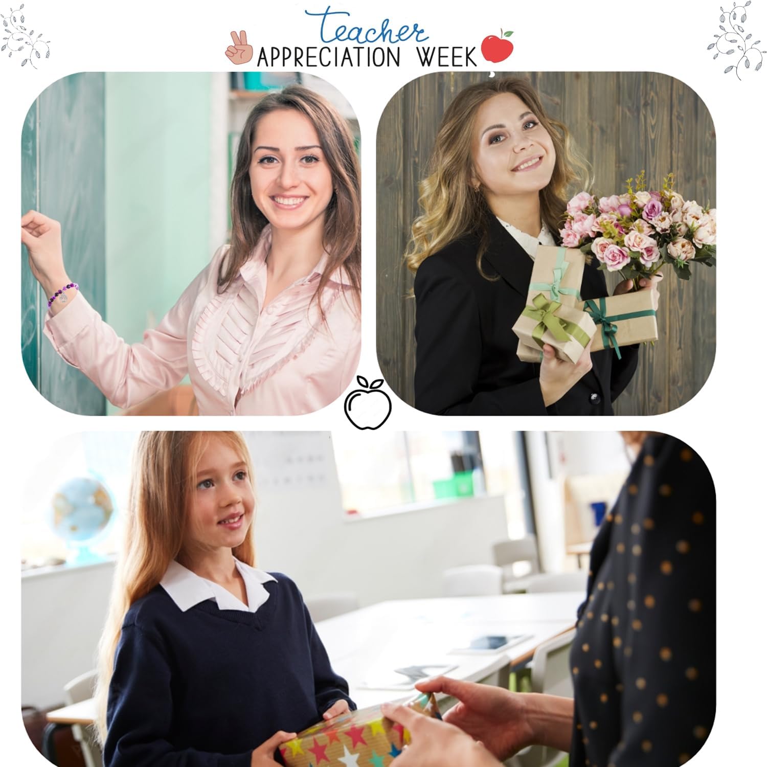 FIRAZIO 8Pcs Teacher Appreciation Bracelets, Natural Stone Elastic Bead Bracelets for Women & Men - Image 6