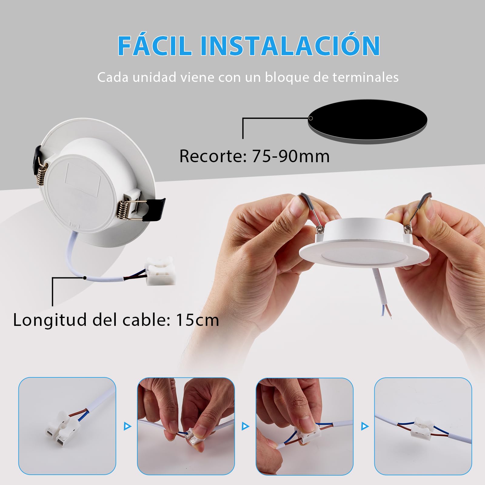 6 * 5W LED Techo Empotrable 220V Plano, Ojos de Buey LED para Techo 450LM, Blanco Cálido 3000K, Diámetro Agujeros ø75-90mm, Downlight para Baño Cocina, Salón