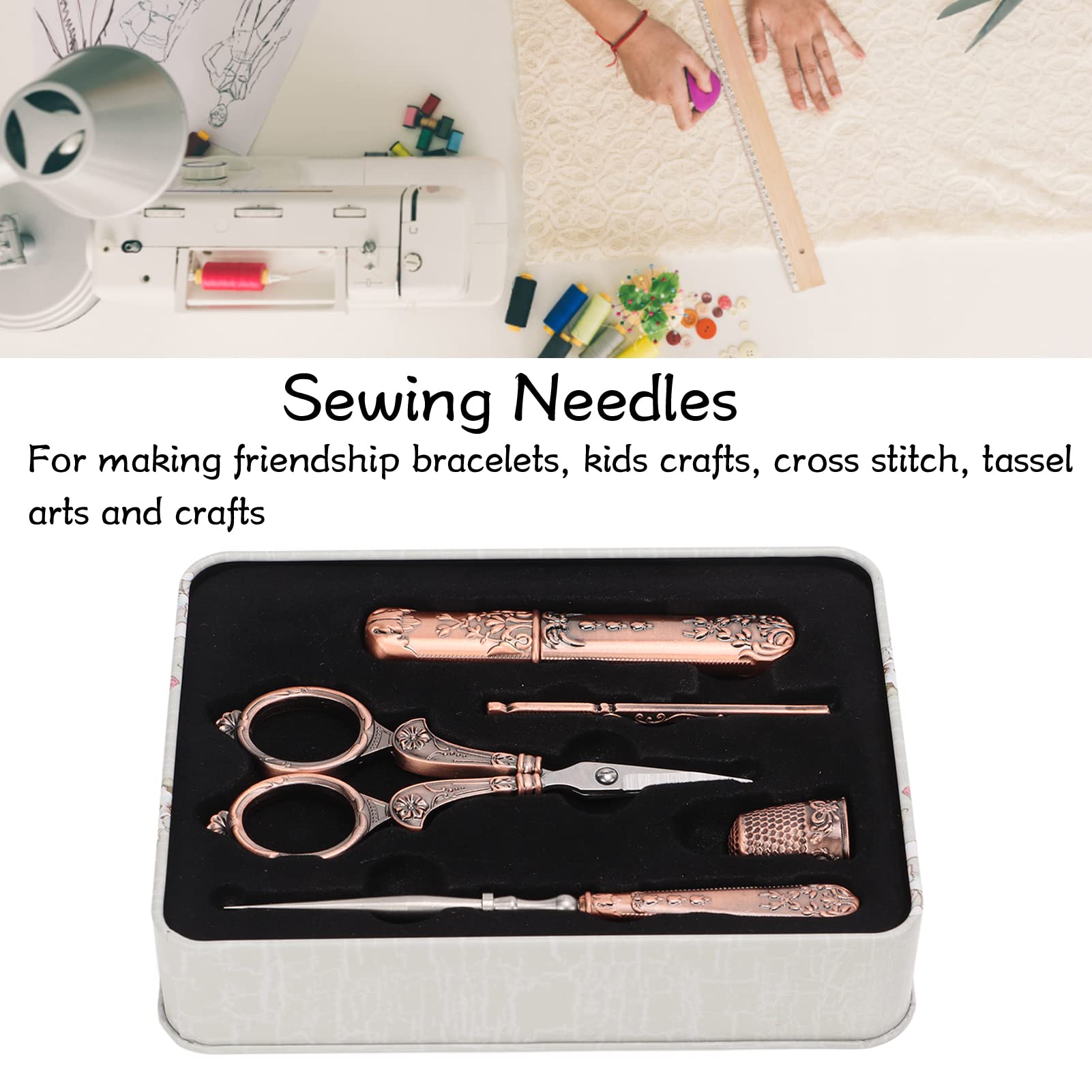 Stickscheren-Set, Vintage-Nähset im europäischen Stil, komplette Vintage-Nähwerkzeuge mit antiker Schere, Fingerhut, Ahle, Nadel, Spritze und Etui für Handarbeiten