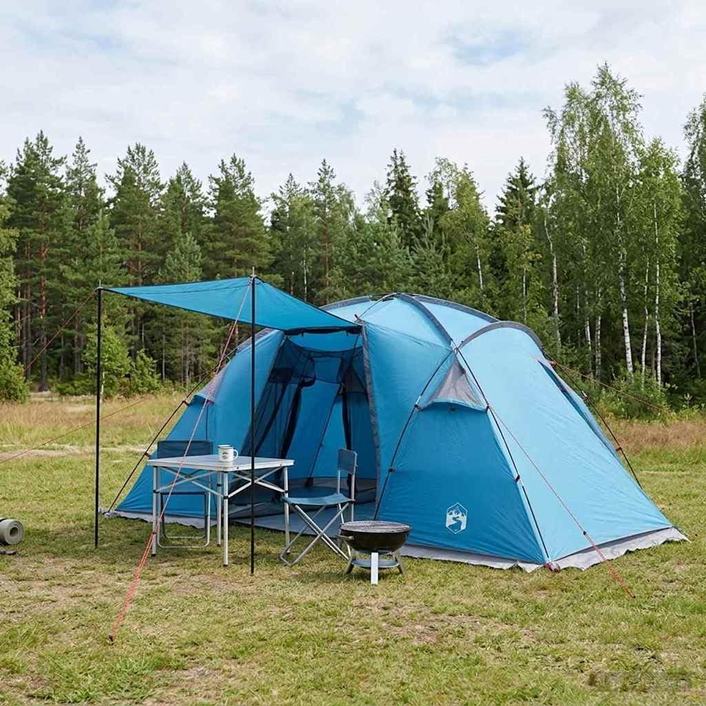 Namiot tunelowy niebieski 520 x 260 x 175 cm, poliester 185T z powłoką PU, drążki z włókna szklanego, przestronny namiot na kemping dla rodziny, powierzchnia 13,52 m²