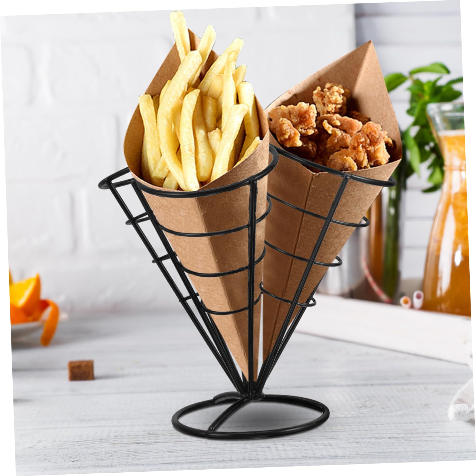Cabilock Porta Snack in Acciaio Inossidabile Nero 4 Fori per Patatine Fritte e Anelli di Cipolla per Buffet e Compleanni