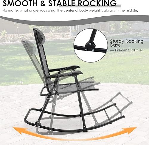 Miniatura 5 de Goplus Mecedora plegable, mecedora de gravedad cero con almohada y reposabrazos, mecedora plegable para exteriores, playa, piscina, patio, jardín,