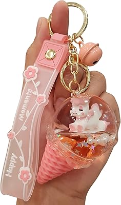 SPEEDYUNI Unicorn Ice Cream Keychain | Aesthetic Liquid Floating Lanyard Key Chain Key Ring Holder for Bag Charms & Car Keys (Pink)