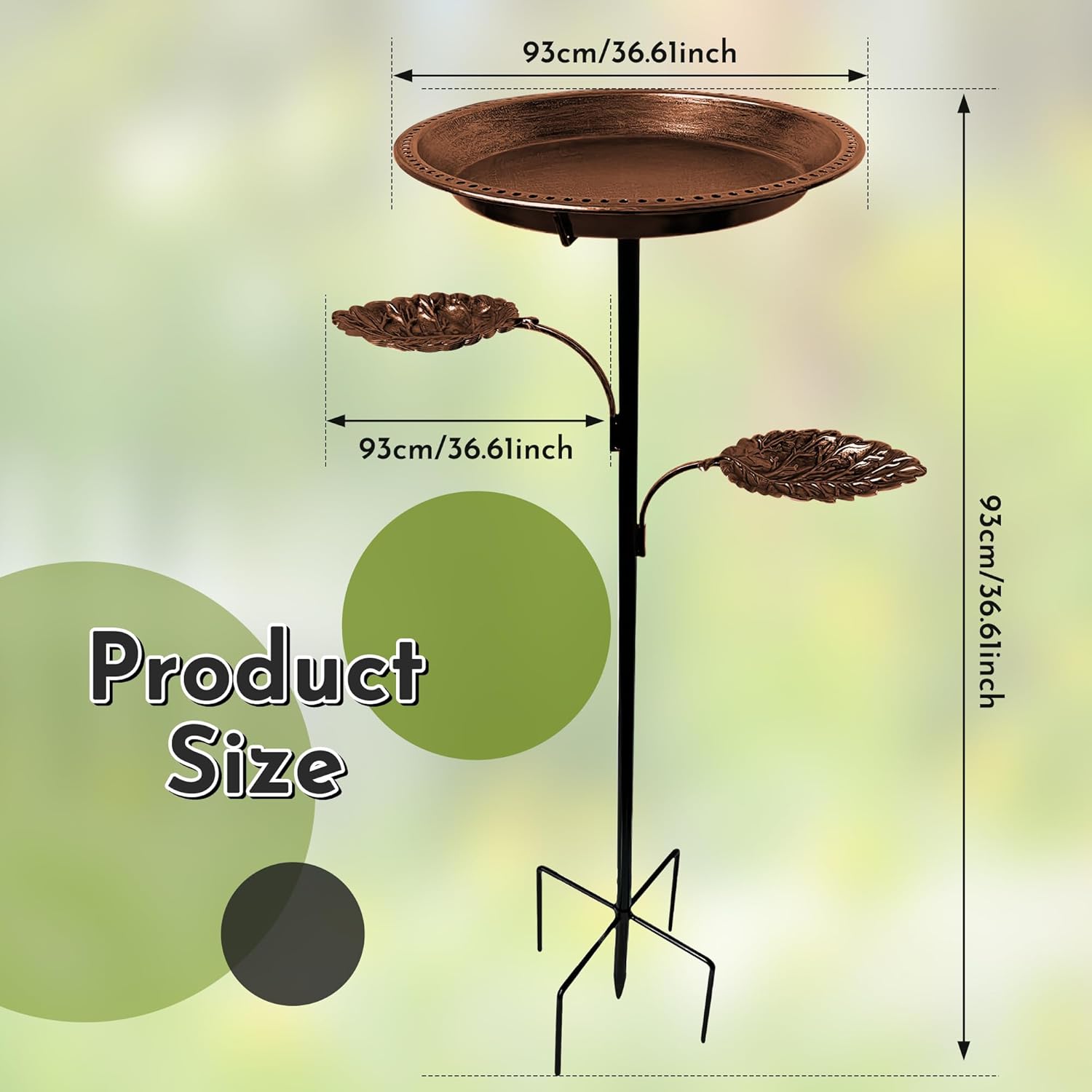 Metal Bird Bath for Outside - 36In Vintage Freestanding Birdbaths and Feeder for Outdoors with Stable Upgraded 5 Pronged Base Detachable Birdfeeder Bowl for Outdoors Garden Patio Yard Lawn Decoration
