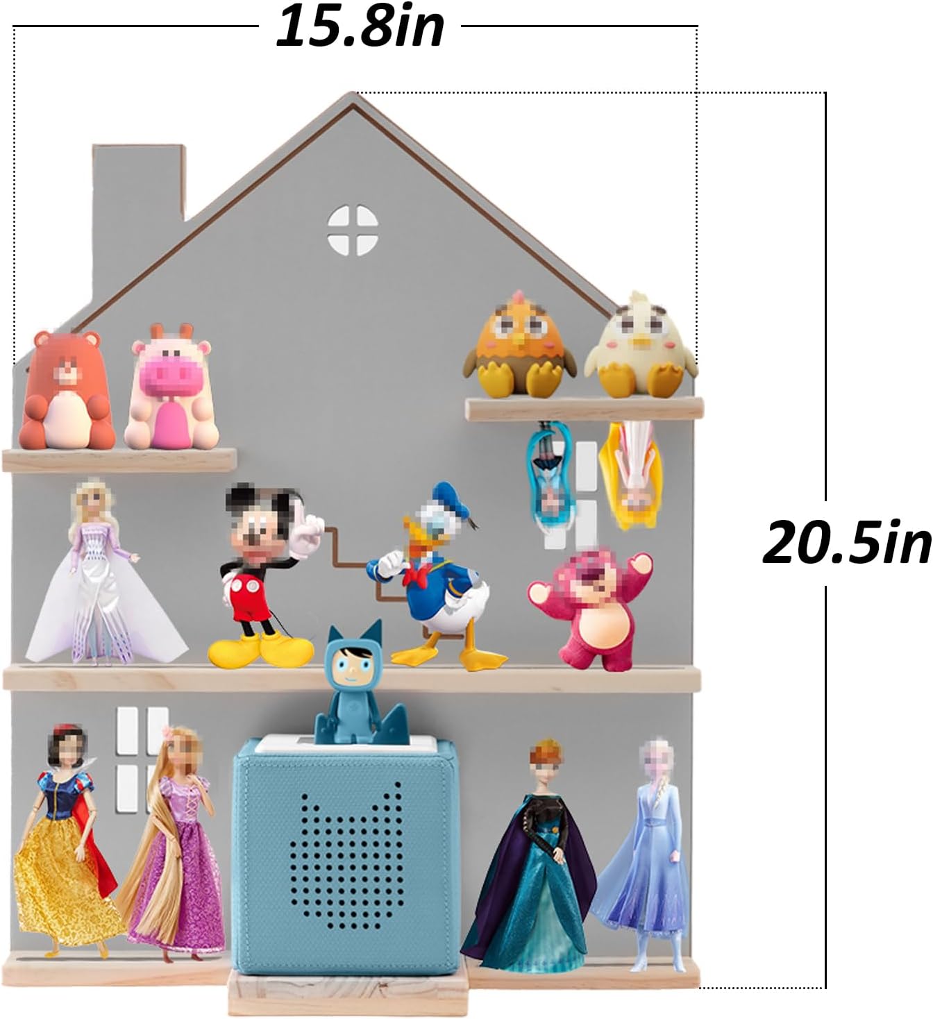 Tonie Shelf House for Toniebox,Magnetic Wooden Floating Shelves Compatible with Tonie Accessories, Characters & Figures, Display Collection，Tonie Shelf（Grey S）