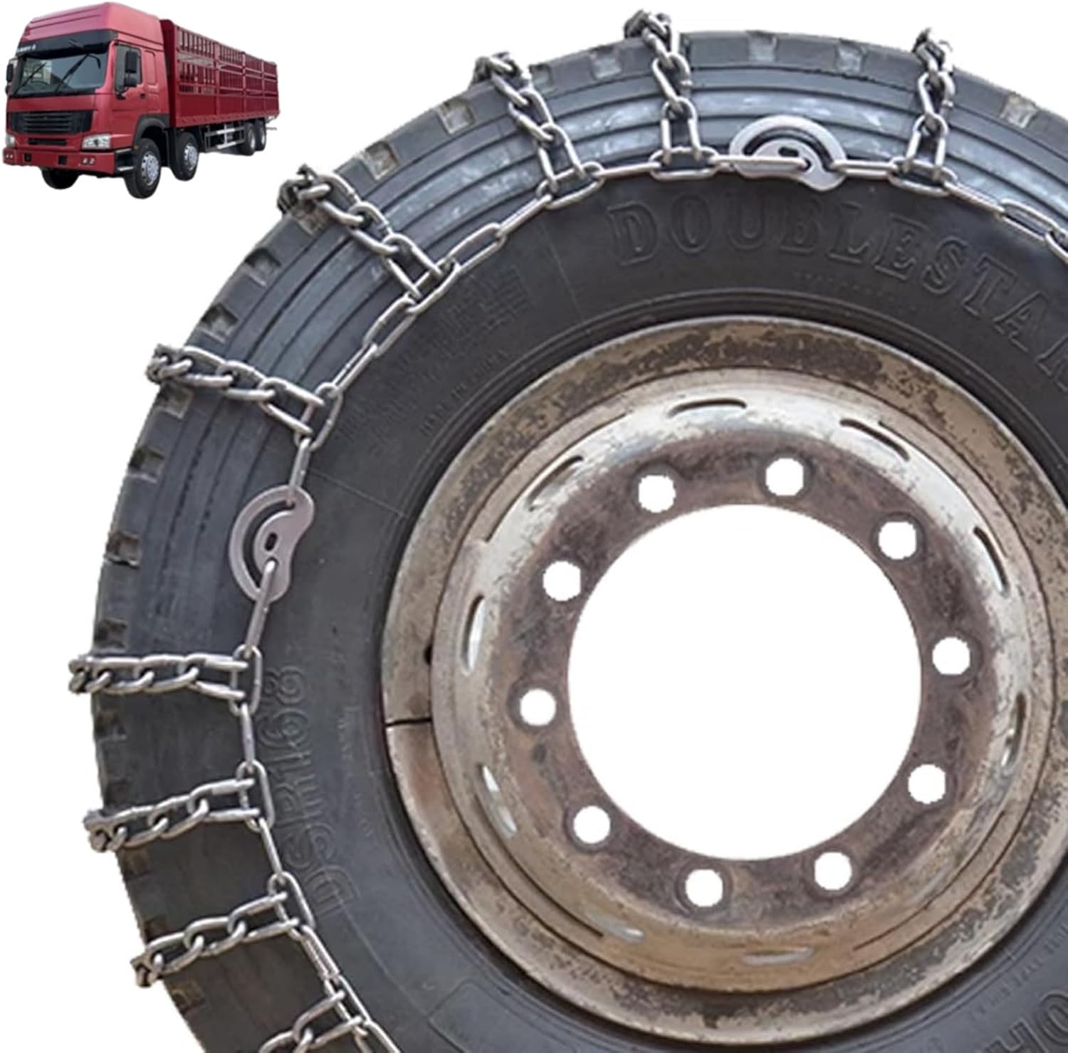 9mm Set of 2 Heavy Duty Snow Chains for Suvs and Cars Skid Traction Chains High Strength Manganese Emergency Use for Tire Reliable in Icy road 9.00-20 2pcs 9R22.5