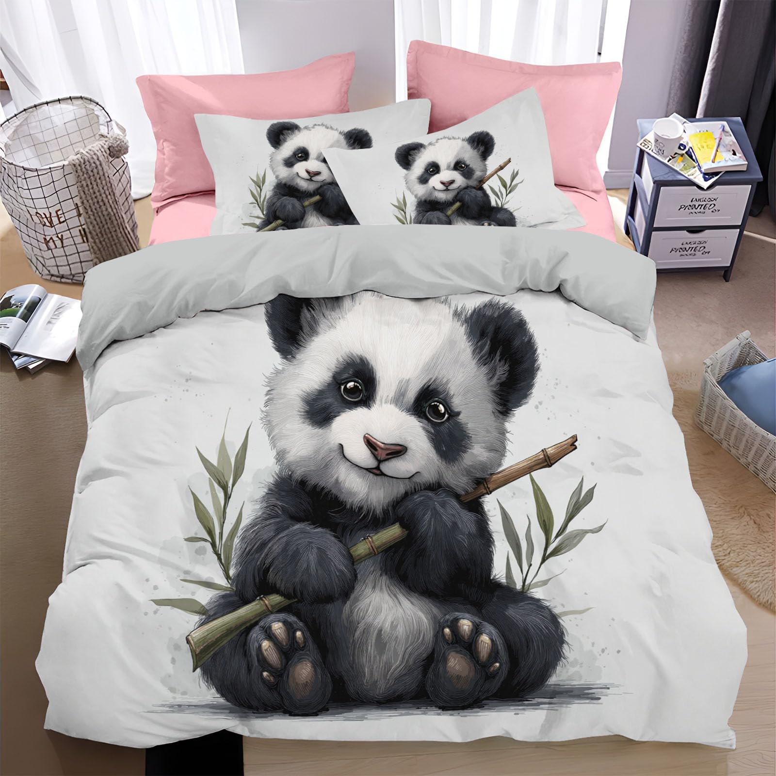 Housse de couette panda 220x240cm douce et apaisante pour le sommeil des enfants