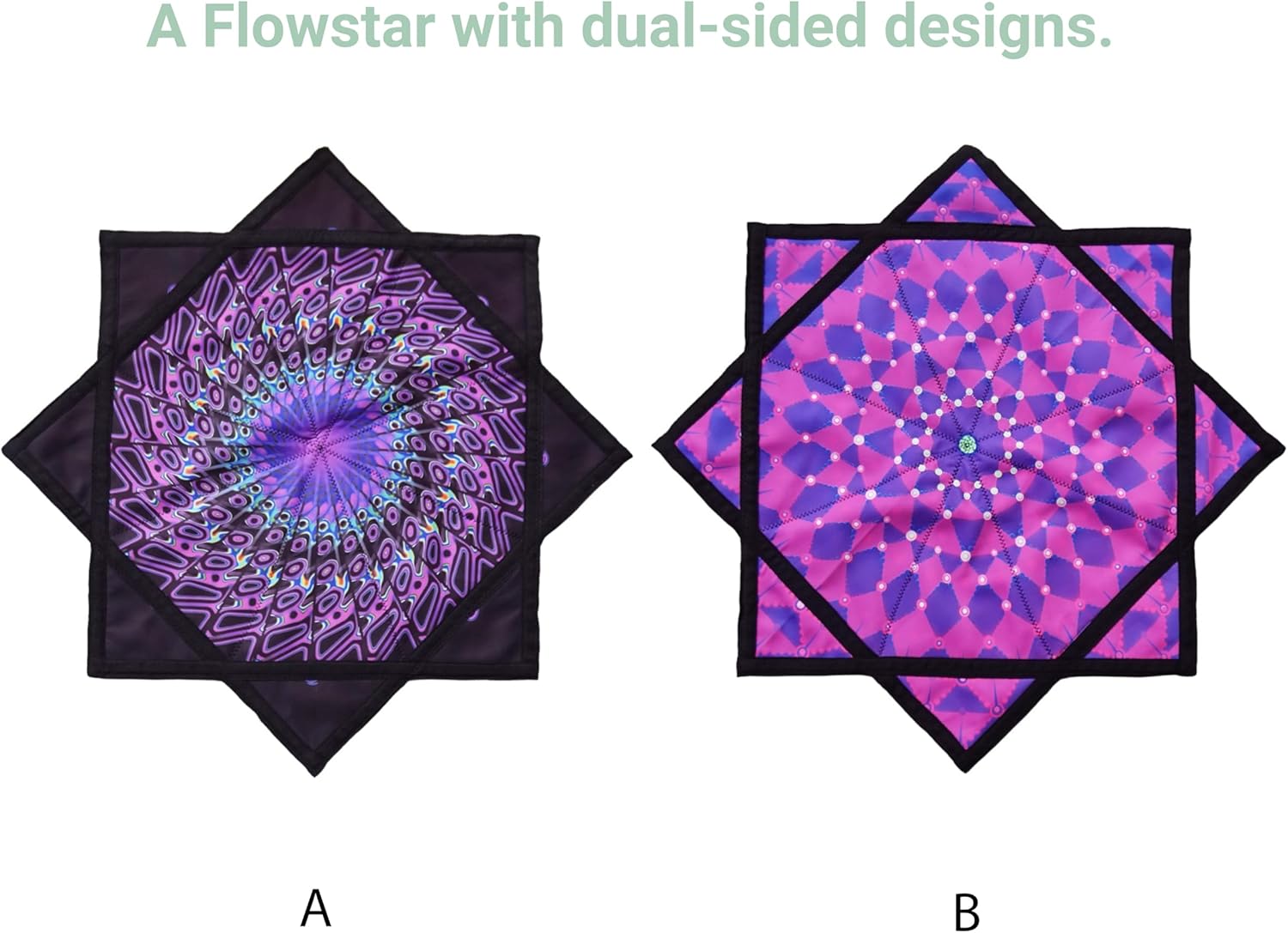 Flow Star UV-Reactive Juggling&Skill Toy Beginners Easy to Rotate Spinning Cloth Dapo Star (R07-style3) Black&Purple