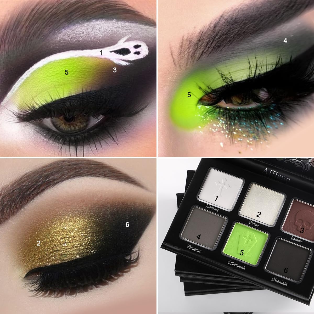 DE'LANCI Palette Ombres à Paupières Noire & Rouge - 6 Tons Gothique (Mat/Métallisé) Maquillage Halloween Smoky pour Yeux — vue 4