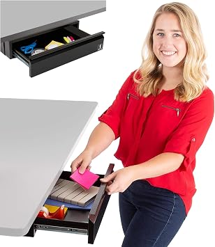 Stand Steady Attachable Under Desk Drawer | Pull-Out Storage Organizer with Smooth Sliding Tracks | Spacious Storage Drawer Easily Mounts to Desks and Workstations Black / 17.5 x 11.5