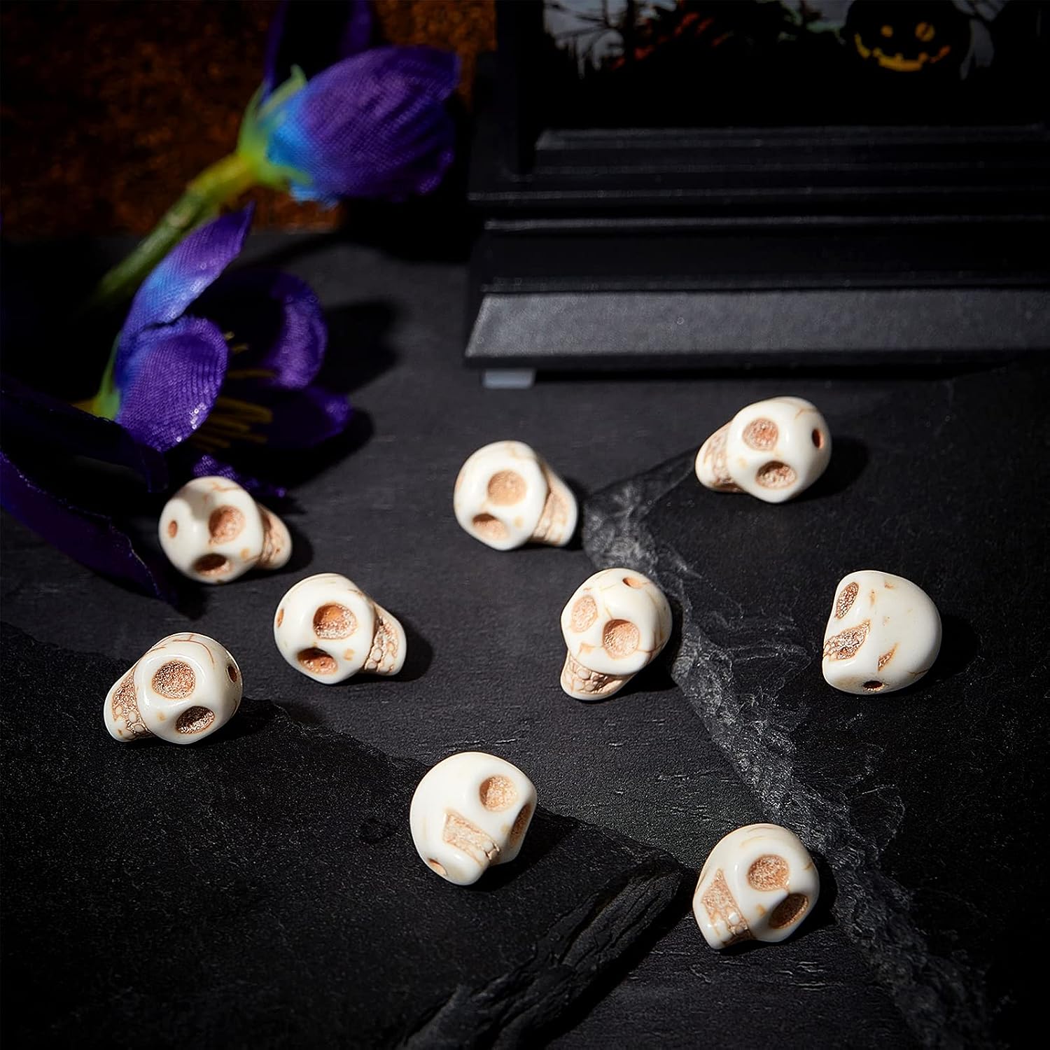 Jadive 120 Pcs Halloween Skull Beads Bulk for Jewelry Making 12x10mm, White image 5