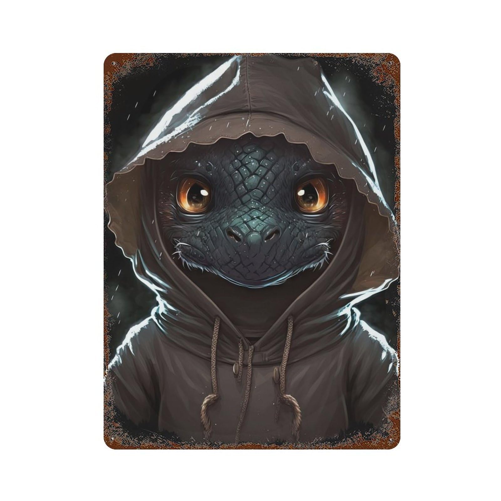 Retro Metal Sign with Dragon with A Hoodie Design 15.7"x11.8", for Office, Studio And Wall Decor, Retro Wall Decor